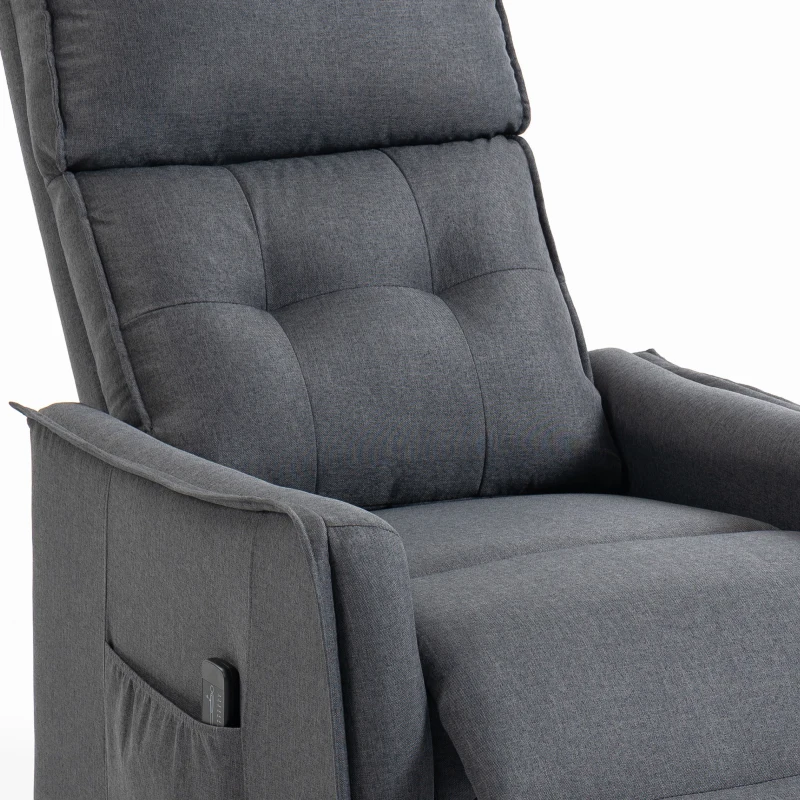 HOMCOM Sillón de Masaje Reclinable con Reposapiés 2 Zonas de Masaje Asiento de Muelles Bolsillos Tapizado en Lino Gris