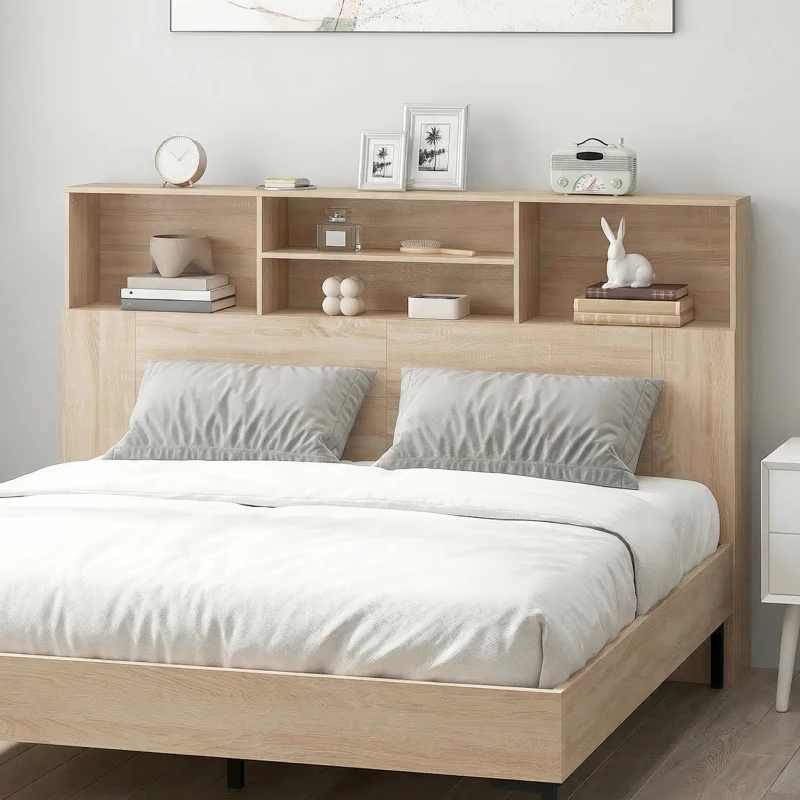 HOMCOM Tête de lit sur pied avec rangements, accessoire de lit 4 compartiments ouverts, 160 x 20,2 x 108,2 cm, bois naturel