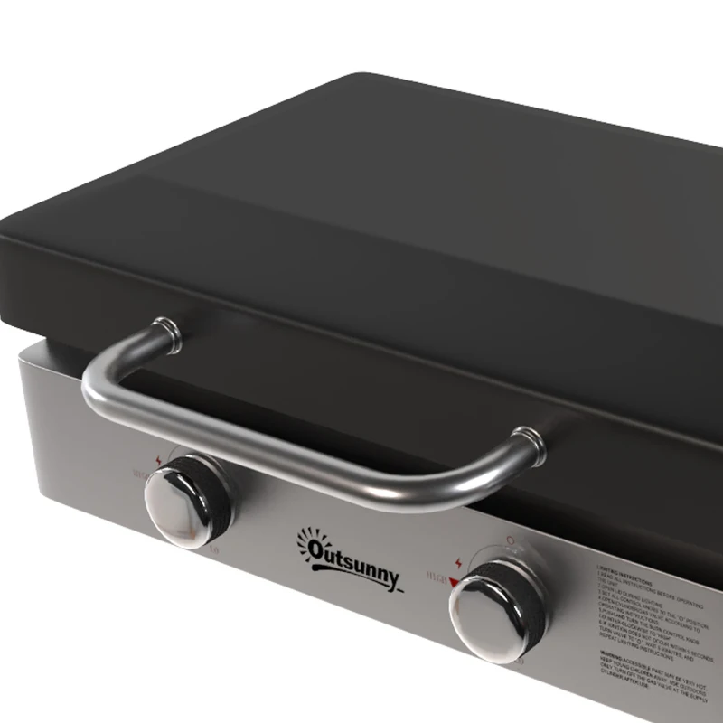 Outsunny 2 Burner Grill Griddle, Portable Gas Plancha, 6 kW, Tabletop Gas BBQ with Grease Cup for Camping Picnic Patios, Black