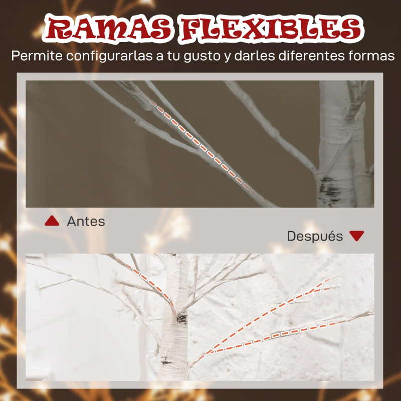 HOMCOM Árbol de Cerezo Artificial con 120 Luces LED Brillo Ajustable Decoración para Interiores 21x21x150 cm Blanco