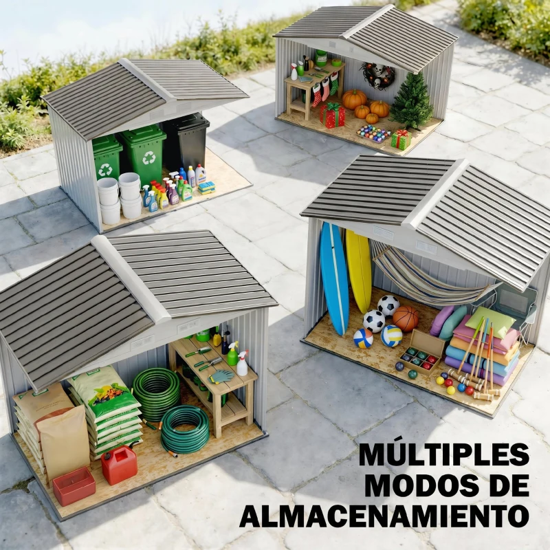 Outsunny Caseta de Jardín 213x130x185 cm Cobertizo Metálico de Exterior para Almacenamiento de Herramientas Blanco