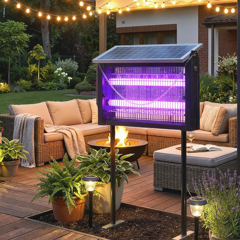 Outsunny Solar Bug Zapper Outdoor, 3500 V Electric Mosquito Fly Zapper with 4.3 m Cord, Dusk-to-Dawn Control, Black