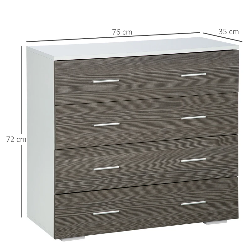 HOMCOM Cómoda con 4 Cajones Moderna Cajonera para Salón para Dormitorio Pasillo 76x35x72 cm Gris y Blanco