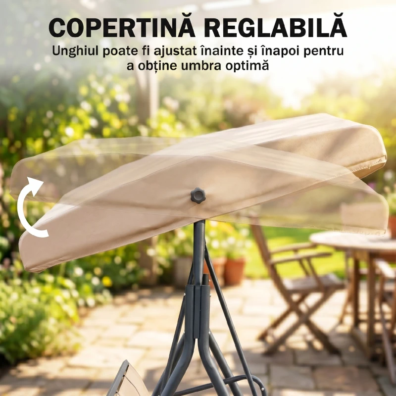 Outsunny Leagăn de grădină cu 3 locuri, copertină, șezut respirabil și cadru din oțel, bej