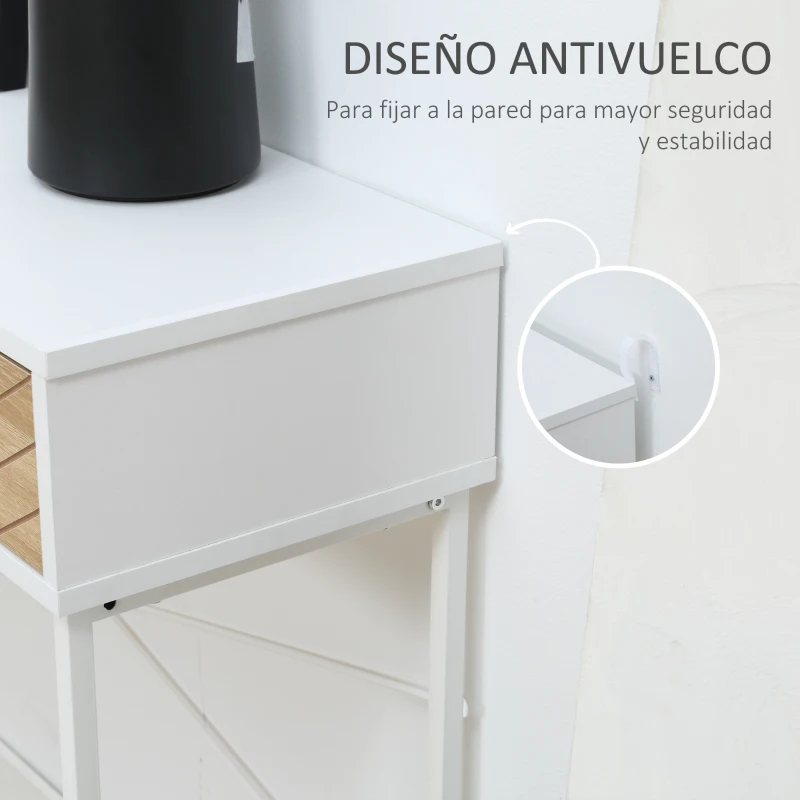 HOMCOM Mesa de Consola Estrecha con 2 Cajones Diseño de Líneas Talladas Estilo Moderna Blanco y Roble
