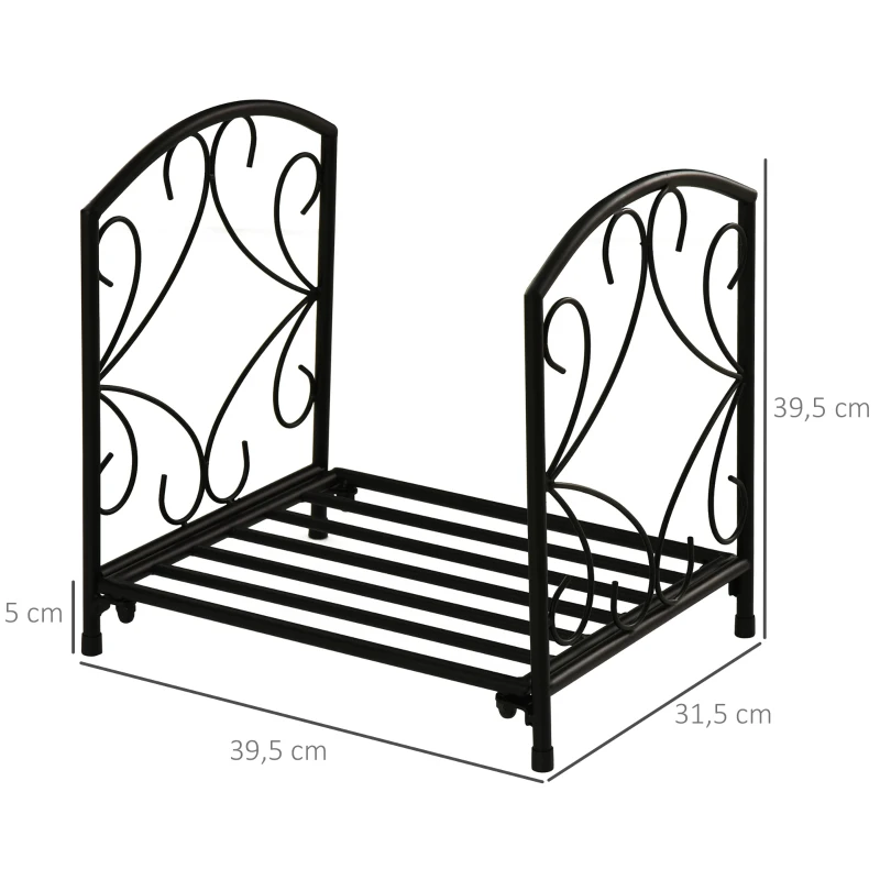Outsunny Range-bûches porte buche de cheminée pieds surélevés pour intérieur et extérieur, cadre en métal, 39,5x31,5x39,5cm, noir