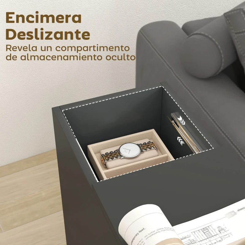 HOMCOM Mesa Auxiliar con Encimera Deslizante Ruedas Almacenamiento Oculto Estante Ajustable Negro