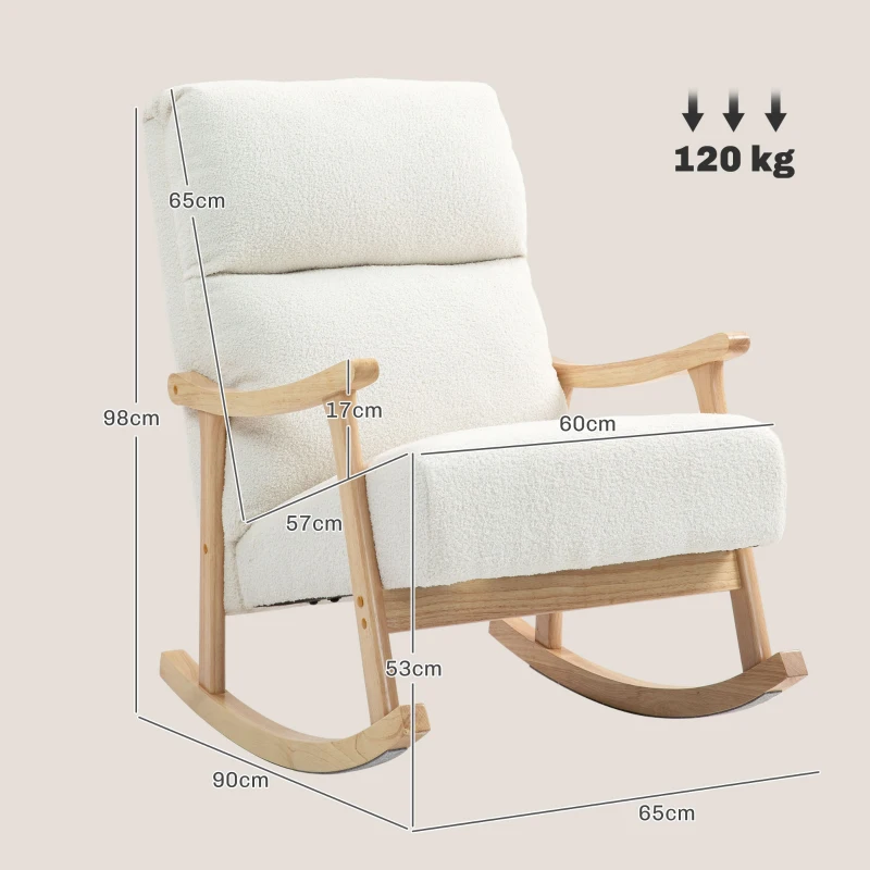 HOMCOM Silla Mecedora de Borreguito con Patas y Reposabrazos de Madera de Caucho Mecedora para Lactancia Carga 120 kg Crema
