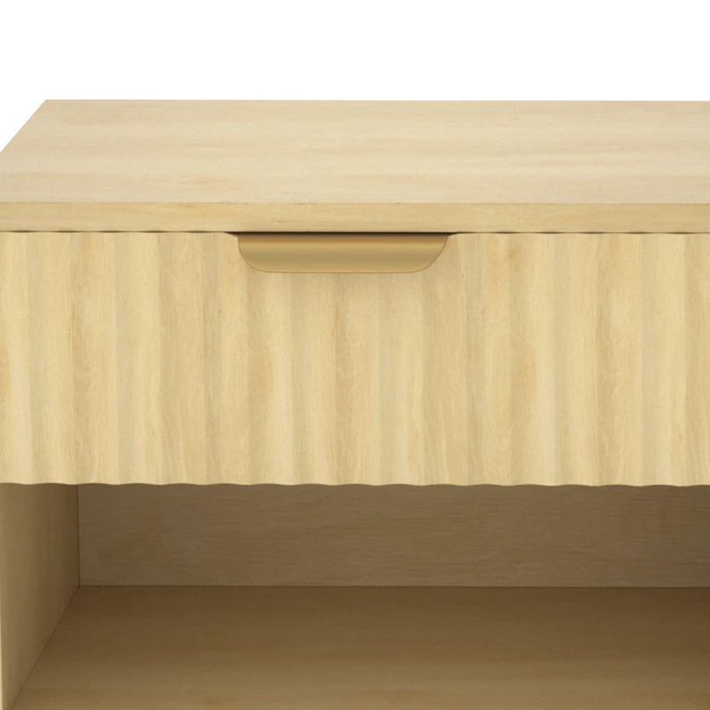 HOMCOM Floating Nightstands Set of 2, Modern Wall-Mounted Bedside Tables with Fluted Drawer and Open Shelf for Bedroom, Oak