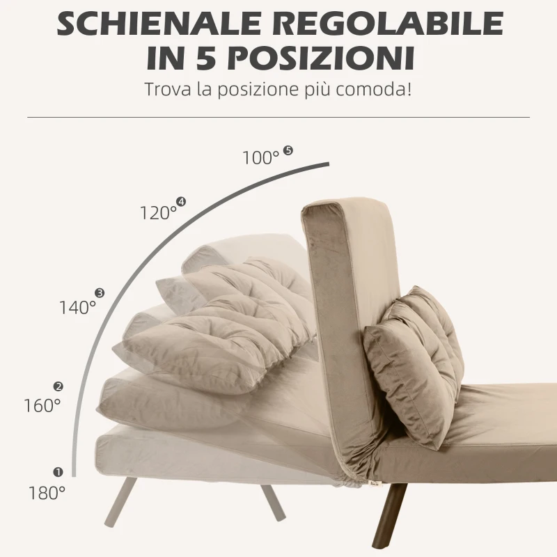 HOMCOM Divano Letto 3 in 1 in Tessuto Effetto Velluto con Schienale Regolabile e 2 Cuscini, 102x73x81 cm, Marrone Chiaro