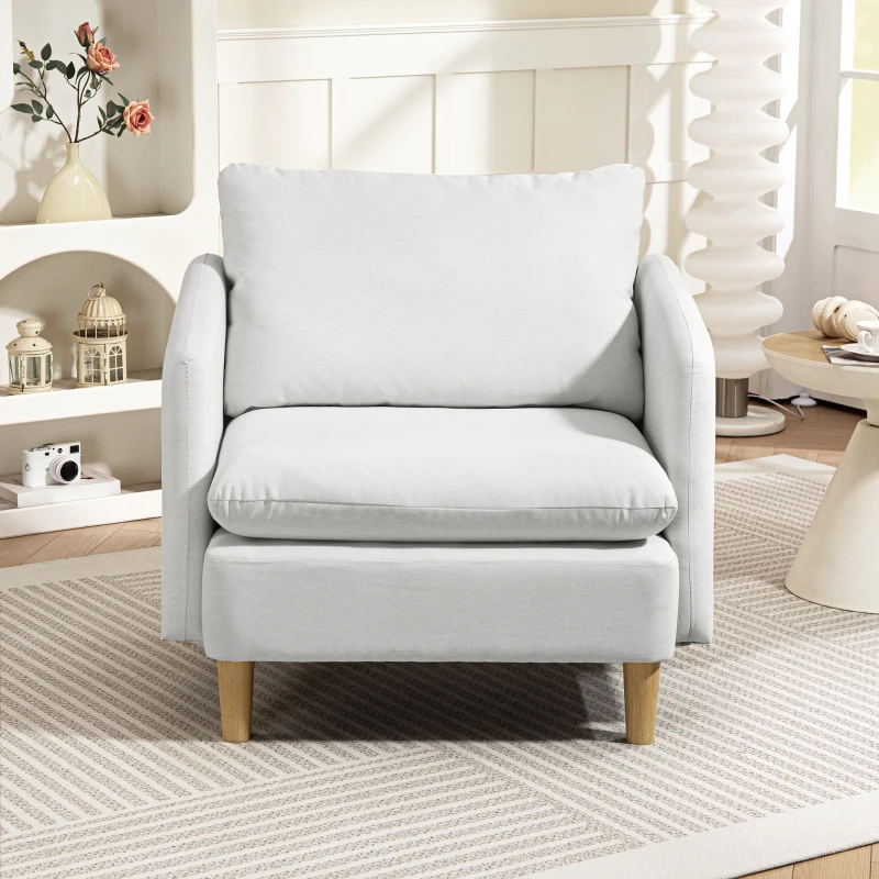 HOMCOM Poltrona da Salotto Moderna in Tessuto con Seduta Ampia e Imbottitura Spessa, 90x86x91 cm, Crema