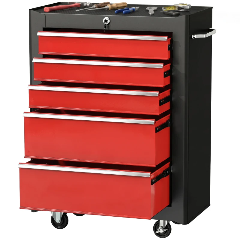HOMCOM Carucior pentru Ustensile Unelte cu Sertar Rosu 61,5 X 33 X 85cm