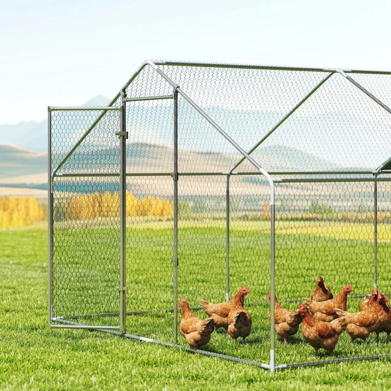 PawHut Gallinero para Exterior Grande de Acero Galvanizado 5,1x3x1,9 m 15,3 m² con Cubierta Tela Oxford y Cerradura Plata