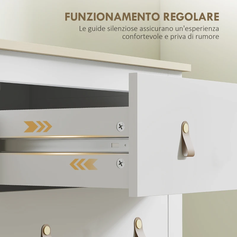 HOMCOM Cassettiera per Camera da Letto a 4 Cassetti con Maniglie in Finta Pelle, 60x40x98 cm, Bianco