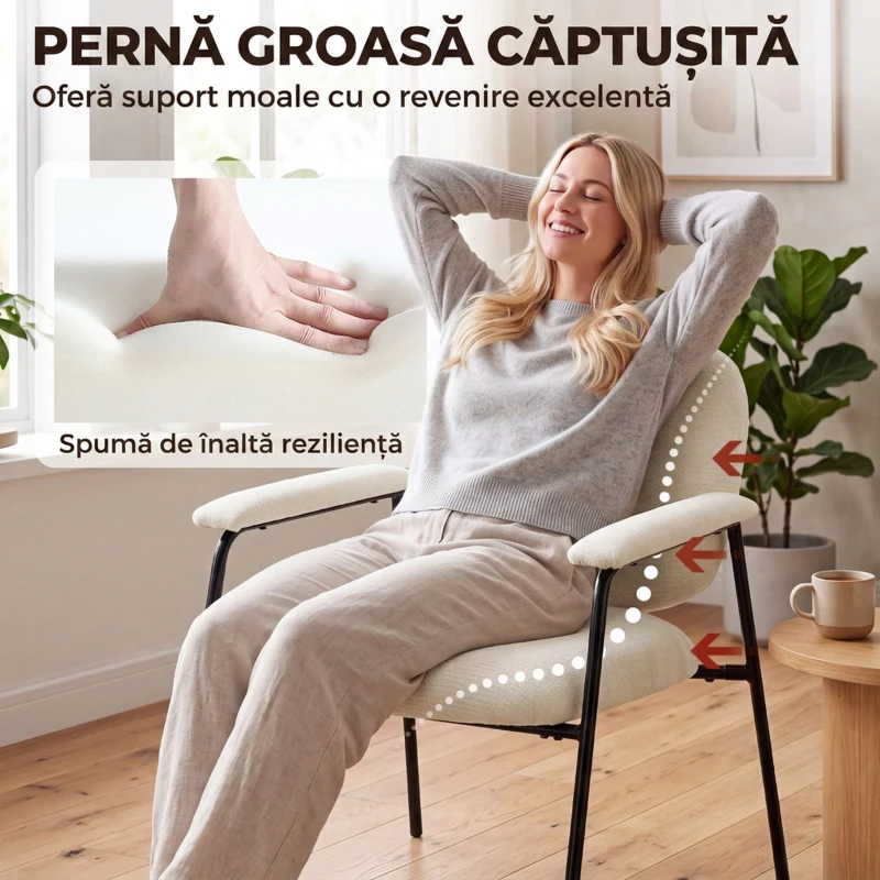 HOMCOM Set de 2 Fotolii din Chenilă cu Spătar Modelat, Crem