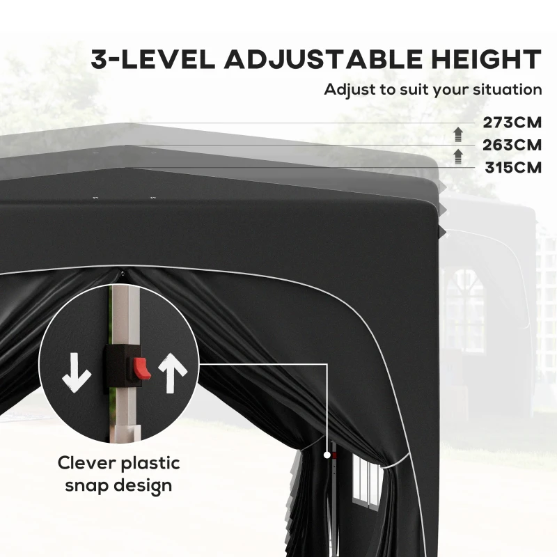 Outsunny 3 x 3m Pop-Up Gazebo Shelter, with Accessories - Black