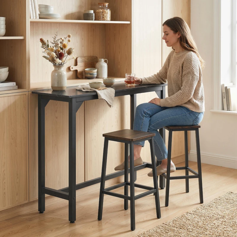 HOMCOM Rectangular Bar Table, Marble Effect Pub Coffee Table for Small Space, Breakfast Dining, Black Marble Effect