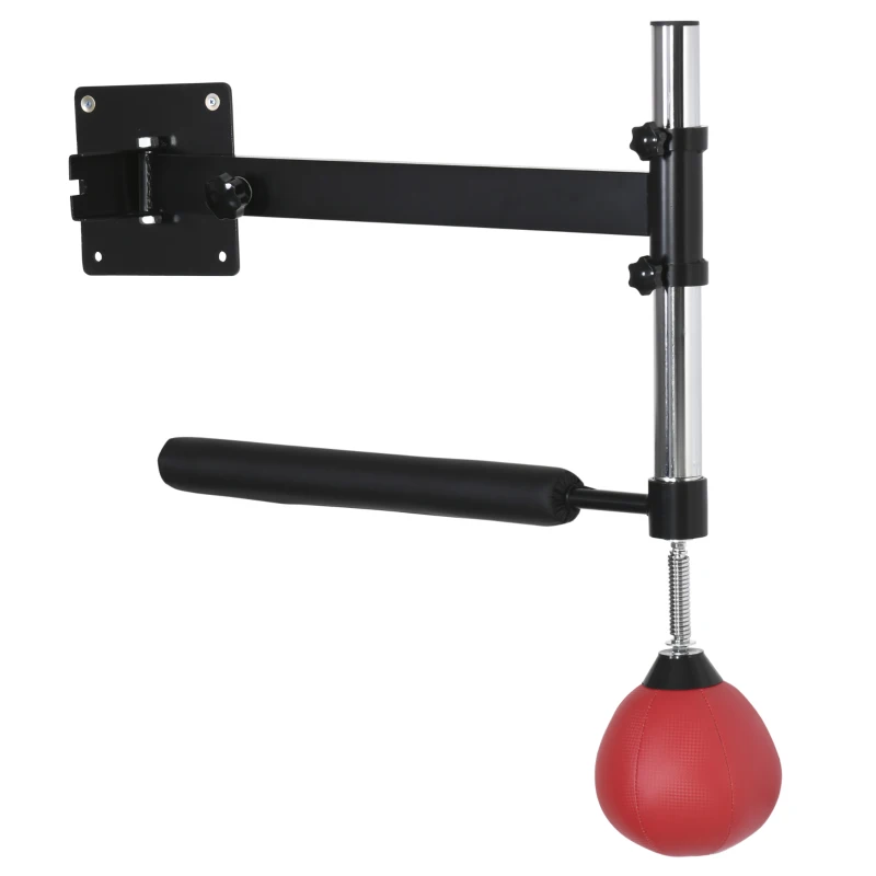 HOMCOM Bola de Velocidad de Boxeo Montado en Pared Altura Ajustable con Barra Giratoria e Inflador Punching Ball para Adultos y Adolescentes 79x72x20 cm Negro y Rojo