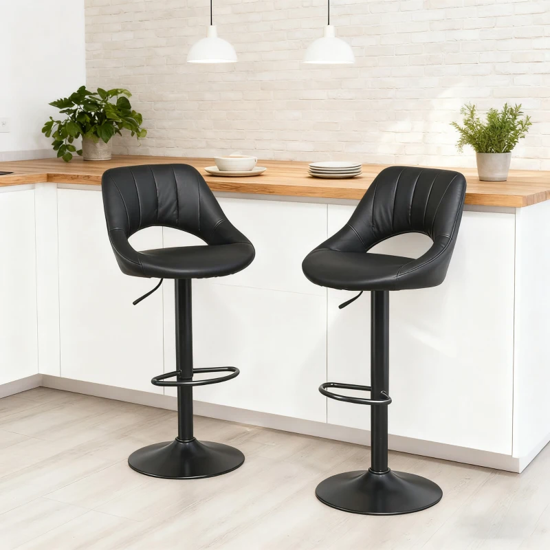 HOMCOM Set of Two Faux Leather Bar Stools - Black