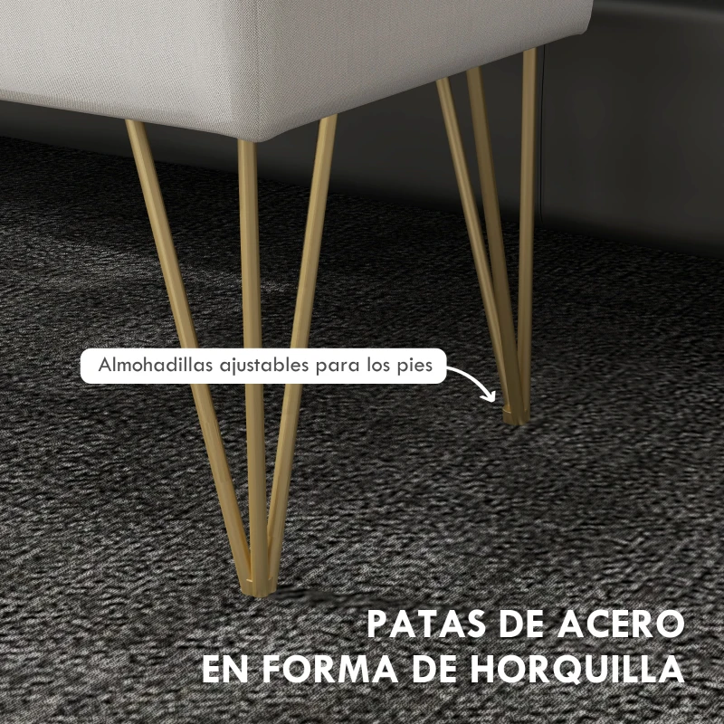 HOMCOM Banco Pie de Cama Tapizado en Lino Sintético con Patas de Acero y Asiento Acolchado Crema