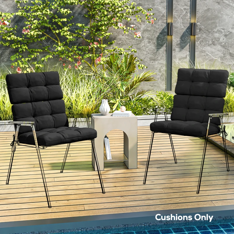 Outsunny 2-Piece Seat Cushion Replacement with Backrest, Garden Patio Chair Cushions Set with Ties, Black