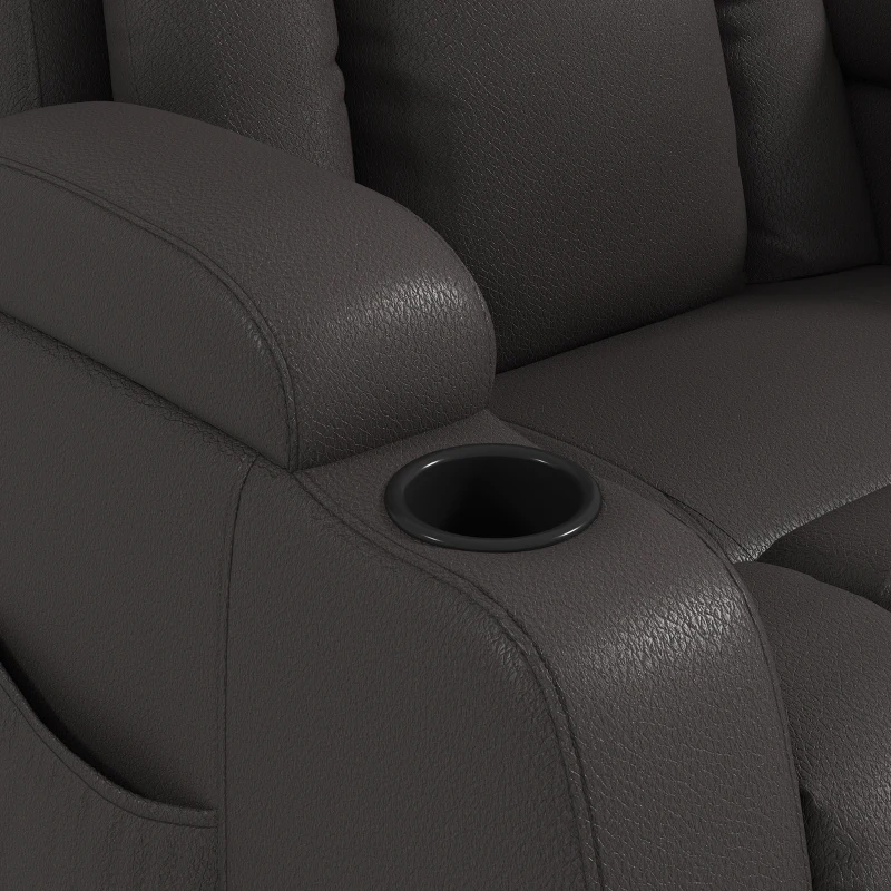 HOMCOM PU Leather Recliner Chair, Recliner Armchair with Extended Footrest, Cup Holders and Side Pockets, Dark Brown