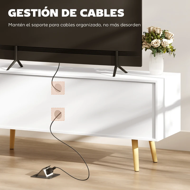 HOMCOM Mueble de TV con 2 Puertas 2 Estantes de Almacenamiento para Televisores de hasta 55 Pulgadas 120x34x50 cm Blanco