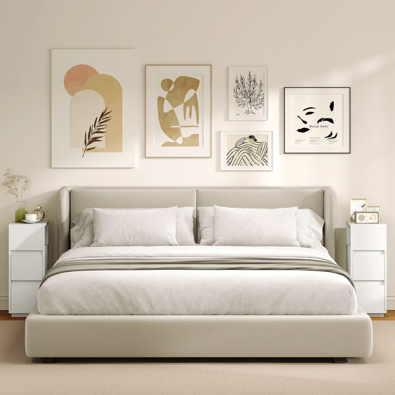 HOMCOM Set di 2 Comodini con 2 Cassetti e Ripiano Aperto Moderni e Salvaspazio, 25x30x65 cm, Bianco