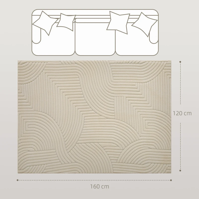 HOMCOM Tapis salon 160 x 120 cm, tapis à poils épais géométrique, moelleux et antidérapant, crème