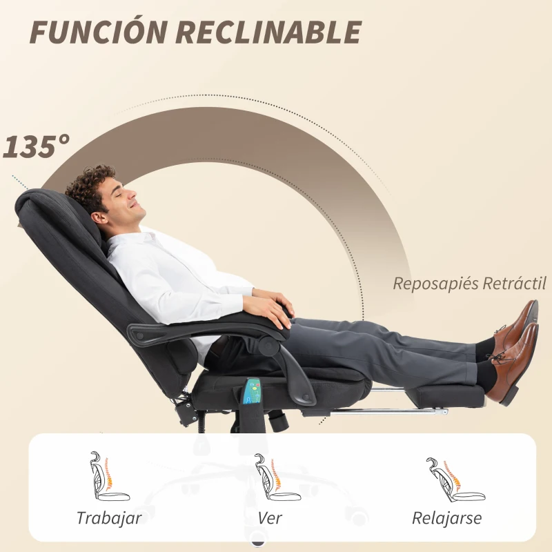 Vinsetto Silla de Oficina con 6 Puntos de Masaje Función de Calentamiento Reposapiés y Control Remoto 65x70x111-119 cm Negro