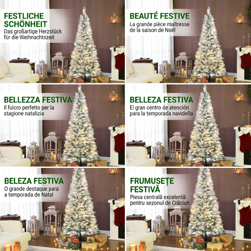 HOMCOM Brad de Crăciun înzăpezit cu 180 de lumini LED și 11 efecte, 479 de ramuri, Ø65x180 cm, verde și alb