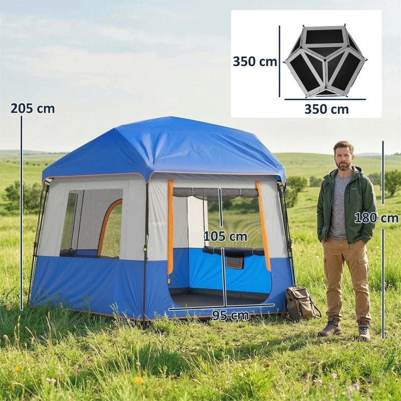 Outsunny Cabin Tent Easy Setup 3000mm Waterproof Camping Tent 4 Person with Carrying Bag Blue
