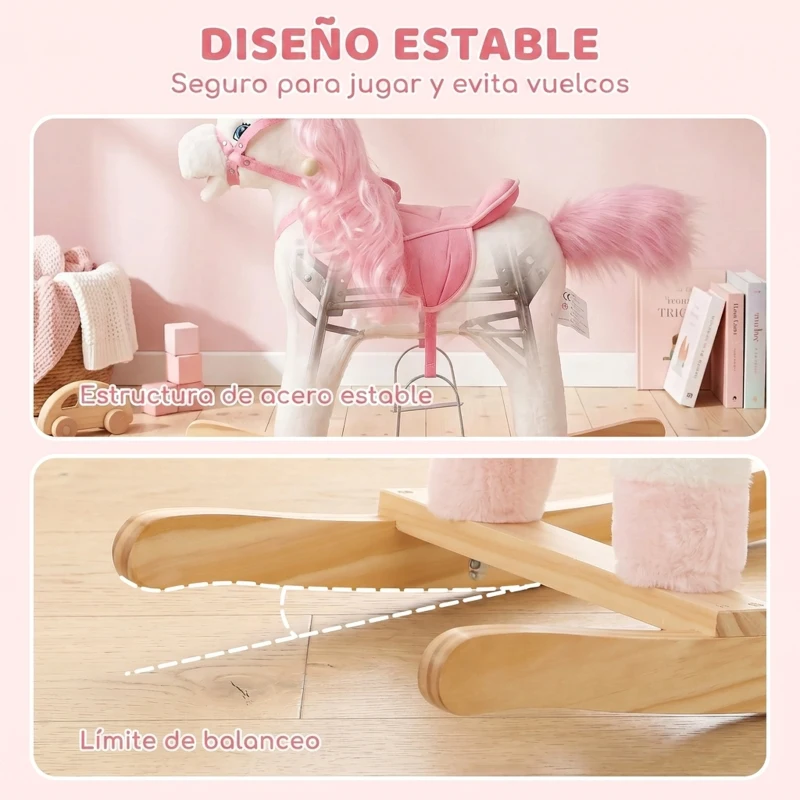 AIYAPLAY Caballito Balancín para Bebés Unicornio Sonidos de Cascos y Relinchos Boca y Cola Móviles 1-3 Años Blanco