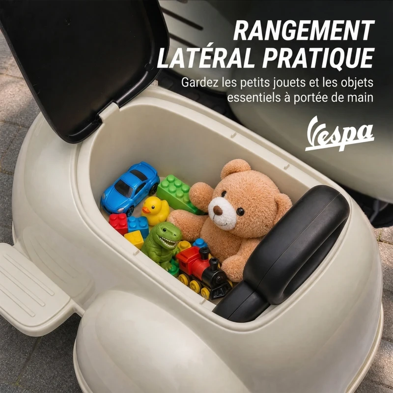 AIYAPLAY Moto Électrique Enfants sous Licence VESPA 6V 2 Places, Vitesse 3-5 Km/h, Démarrage Progressif, Crème