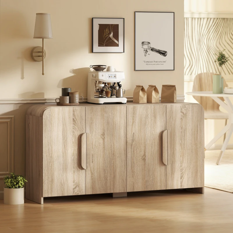 HOMCOM Comodă de Bucătărie cu 2 Dulapuri, Uși Soft-Close și Rafturi Reglabile, 157x39x82 cm, Lemn Natural