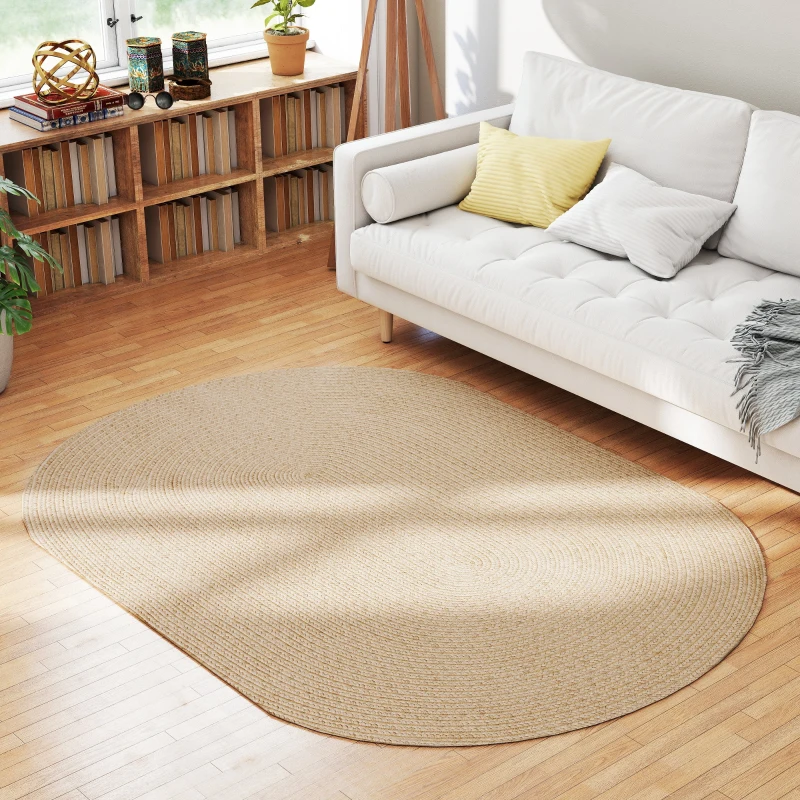HOMCOM Alfombra Salón 170x120 cm Lavable en Lavadora Tejido a Mano Estilo Rústico Tapete para Sala de Estar Dormitorio Beige