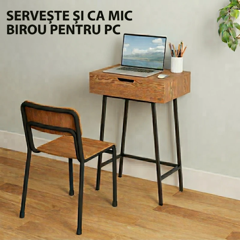 HOMCOM Masă de Machiaj cu Oglindă Rabatabilă și 16 Compartimente Stil Industrial, Lemn și Oțel, 60x40x90 cm