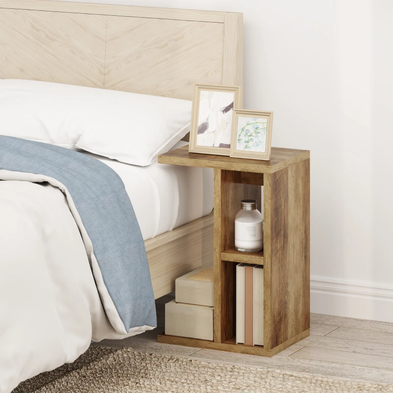HOMCOM Măsuță de sufragerie în formă de C cu 3 rafturi și 2 compartimente deschise, design compact, 40x30x60 cm, maro