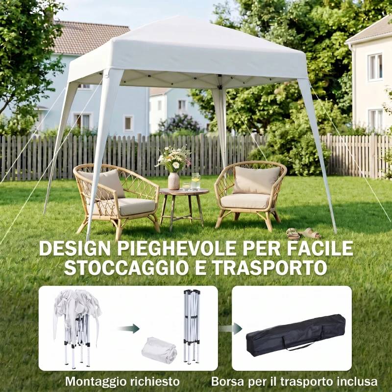 Outsunny Gazebo Pieghevole da Giardino 2.4x2.4m con Struttura in Acciaio e Corde Antivento, Bianco