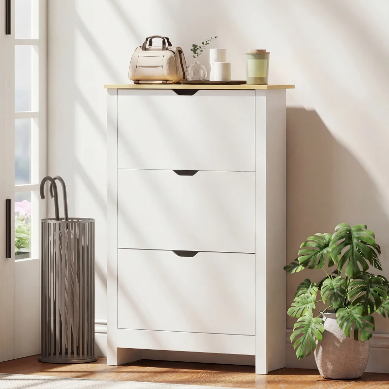 HOMCOM Scarpiera Slim per 18 Paia di Scarpe, 3 Cassetti con 2 Ripiani Regolabili e Rimovibili, 72x26x112 cm, Bianco