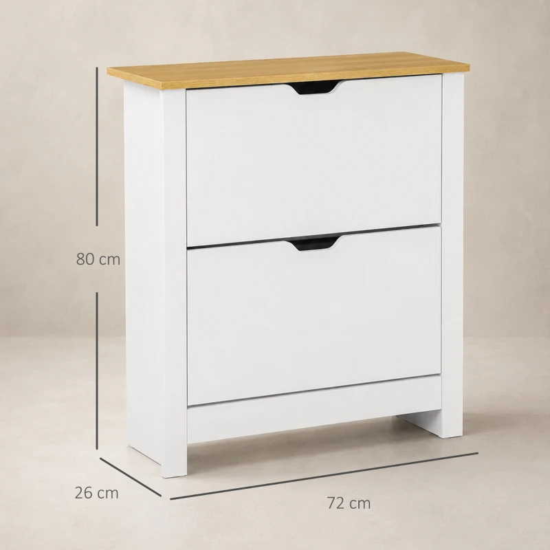 HOMCOM Scarpiera Moderna per 12 Paia Max con 2 Cassetti Regolabili e Rimovibili, in Legno, 72x26x80 cm, Bianco