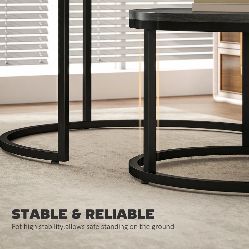 HOMCOM Set of Two Wood-Effect Stacking Tables - Black Wood Grain
