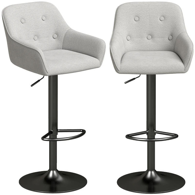 HOMCOM Set de 2 taburete de bar, scaune de bar din chenille, înălțime reglabilă, rotire 360°, spătar și suport pentru picioare, gri