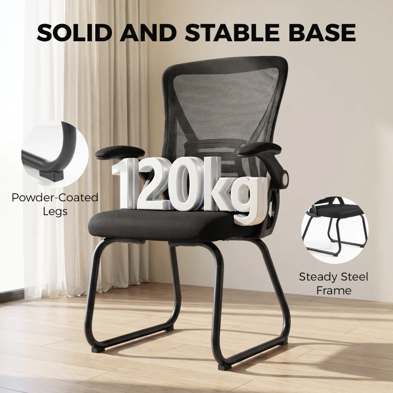 HOMCOM Office Chair, Ergonomic Desk Chair No Wheels with Mesh Backrest and Steel Legs for Home Conference Room, Black