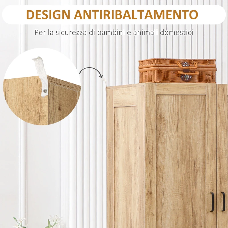 HOMCOM Armadio 2 Ante a Battente con 2 Cassetti e Asta Appendiabiti, 80x54x180 cm, Legno