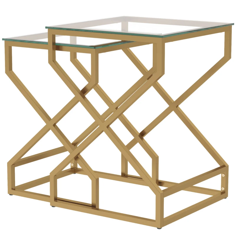HOMCOM Nest of Tables, Side Table Set of 2 with Transparent Top, Coffee Table Set with Tempered Glass Top, Transparent