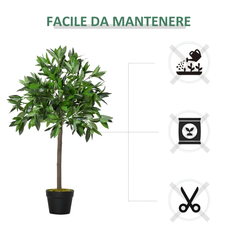 Outsunny Set di 2 Alberi di Alloro in Vaso Artificiali Altezza 90cm per Interni ed Esterni