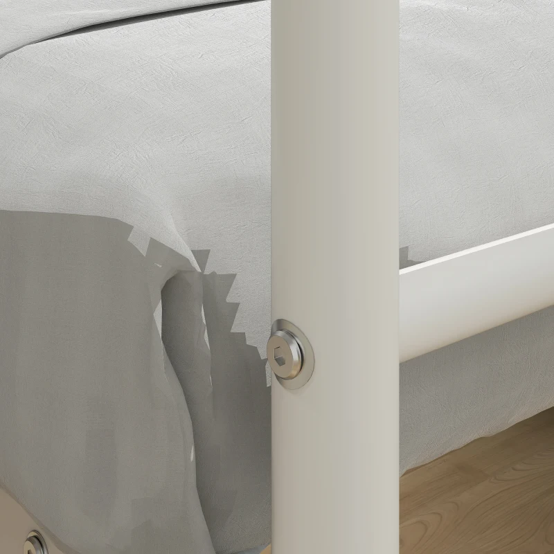 HOMCOM Canopy Bed Frame King Size, Metal Platform Bed Frame with Headboard and Footboard, Underbed Storage, White