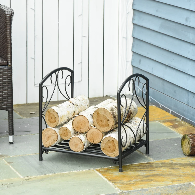 Outsunny Range-bûches porte buche de cheminée pieds surélevés pour intérieur et extérieur, cadre en métal, 39,5x31,5x39,5cm, noir