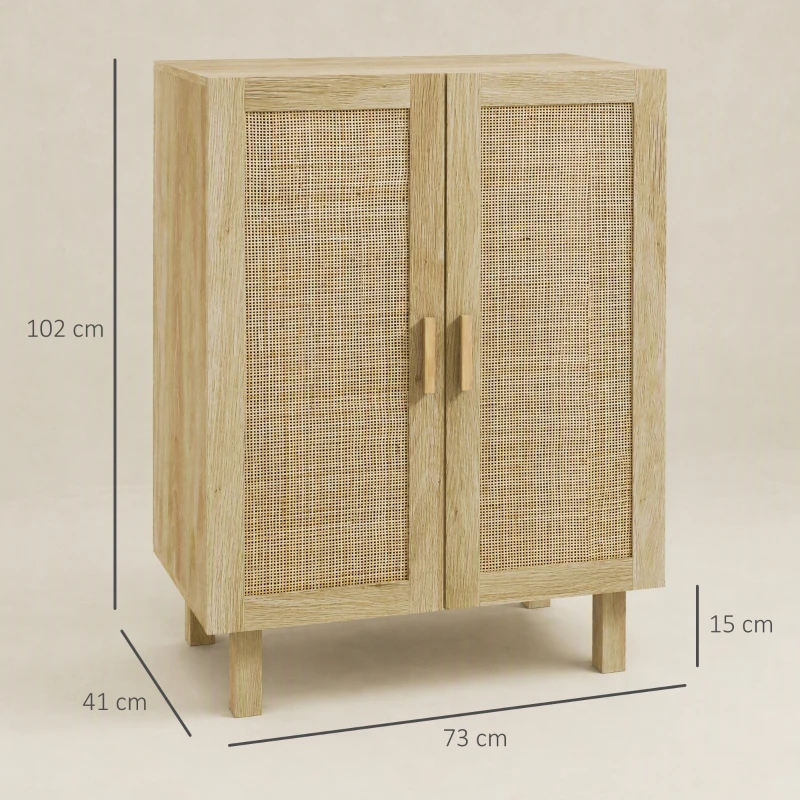 HOMCOM Aparador de Salón de Estilo Bohemio con Puertas de Rejilla y Estantes Ajustables 73x41x102 cm Natural